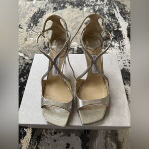Jimmy Choo Azia 75 Champagne Gold Glitter Sandals - Size 39.5